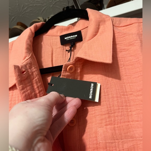 Monrow Double Layer Shirt Dress, Coral, Size Large, NWT - Picture 3 of 4